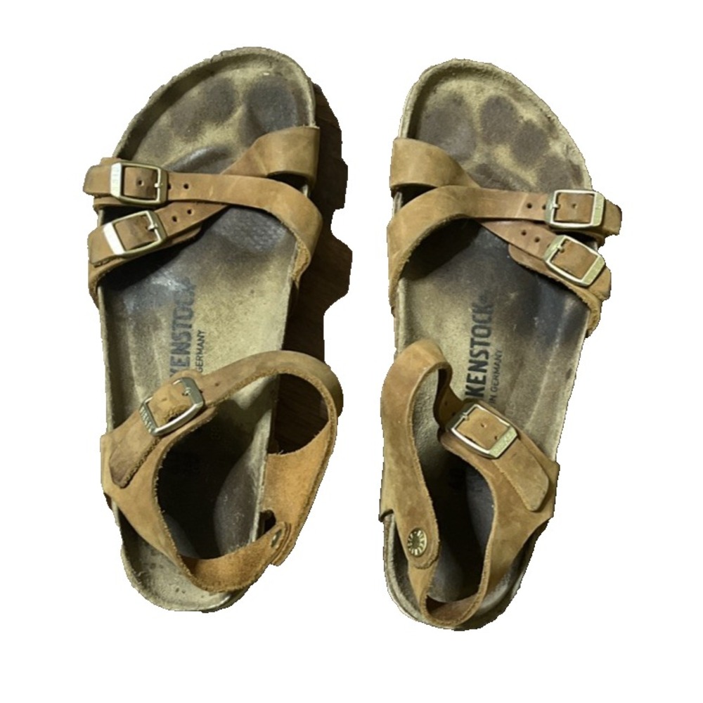 Birkenstock Women's Kumba Sandals Cognac Nubuck Sz 40 US 9 9.5 Gold Buckle